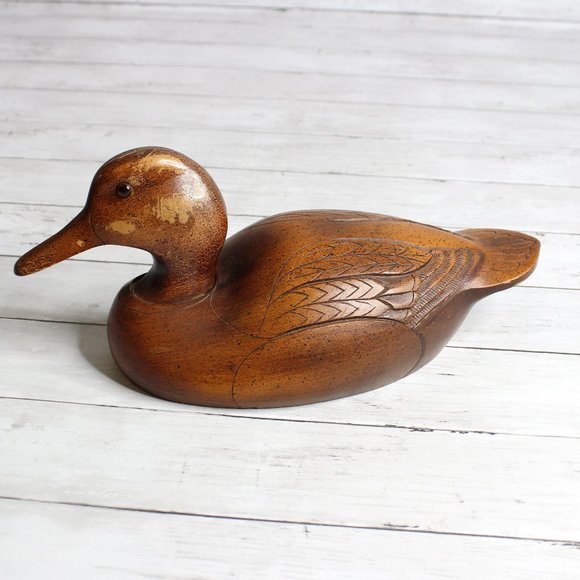 Accents Vintage Hand Carved Wooden Duck Decoy Glass Eyes Poshmark